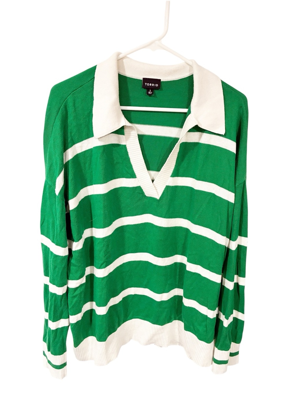 Torrid Plus Size Green White Stripe Rugby Cotton Polo Top Size 1X